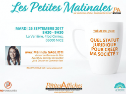 Créateurs rendez-vous à notre Petite Matinale du 26/09 : "Quel statut juridique pour créer ma société ?"