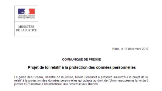 Projet de loi relatif à la protection des données personnelles