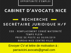 Cabinet d'Avocats en centre-ville de NICE recherche SECRETAIRE JURIDIQUE H/F 