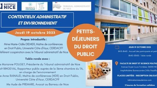 Prochain petit-déjeuner du droit public : "Contentieux administratif et environnement" le 19 octobre