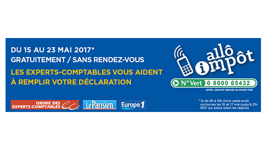 ALLO IMPÔT 2017 : du 15 au 23 mai les Experts-Comptables vous conseillent gratuitement