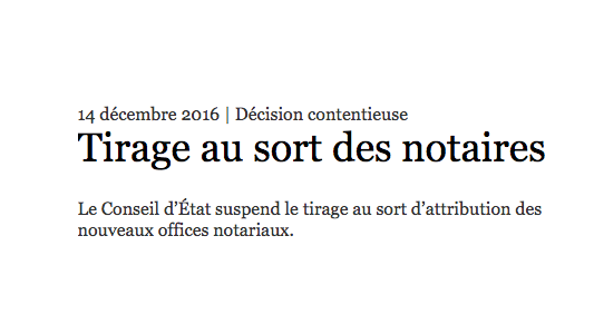 Le Conseil d'État suspend le tirage au sort d'attribution des nouveaux offices notariaux.